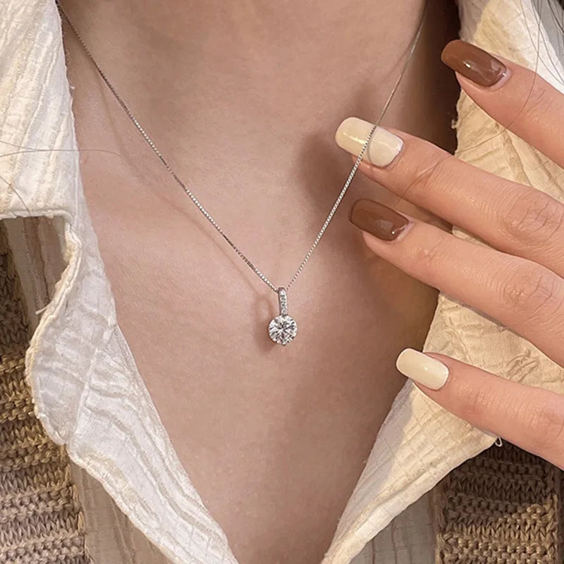 Silver Color Single Zircon Necklace for Women Clavicle Chain Silver Color Jewelry Choker