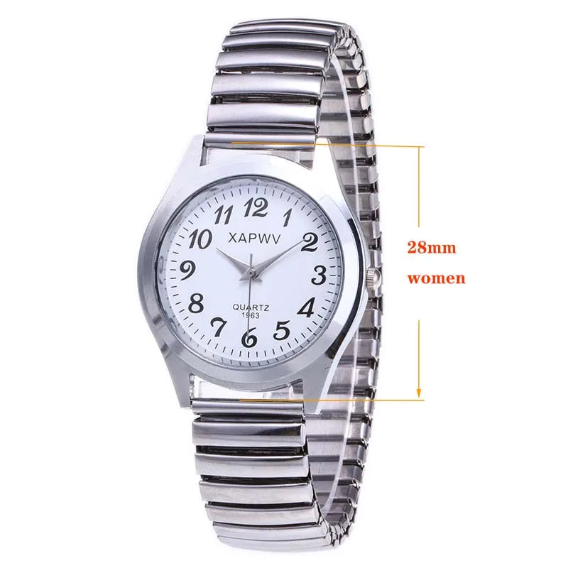 Simple Classic Couple Watch Elastic Spring Strap Large Digital Waterproof Luminous Quartz Wrist Watch Men and Women Gift Clock
