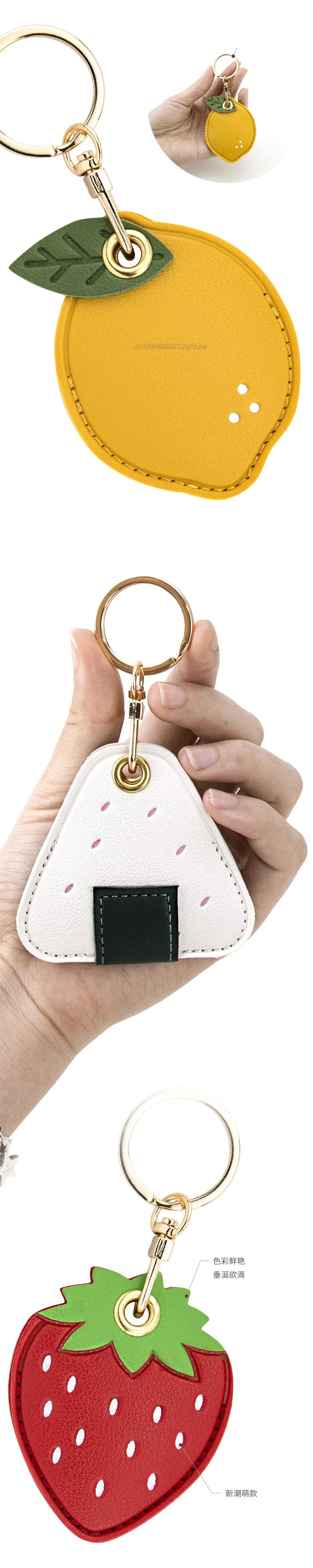 Cute Strawberry Lemon Case for Apple Airtag Protection PU Leather Cover Pendant GPS Anti-lost Keychain Case Pet Dog Cat Collar
