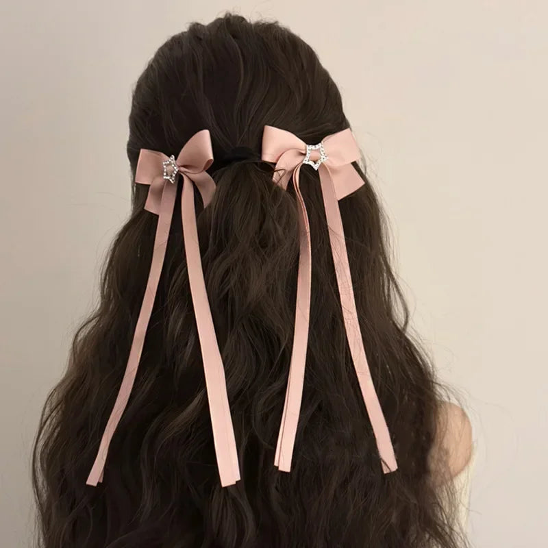 1/2pcs Star Bowknot Hair Clips for Girls Kawii Barrettes Cute Hair Accessoires Kids Colored Ribbon Woman Hairpins Hairgrip Gifts