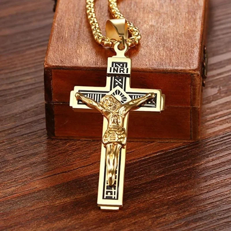 Vintage Jesus Christ Cross Pendant Necklace Men Women Catholic Religious Lucky Faith Jewelry