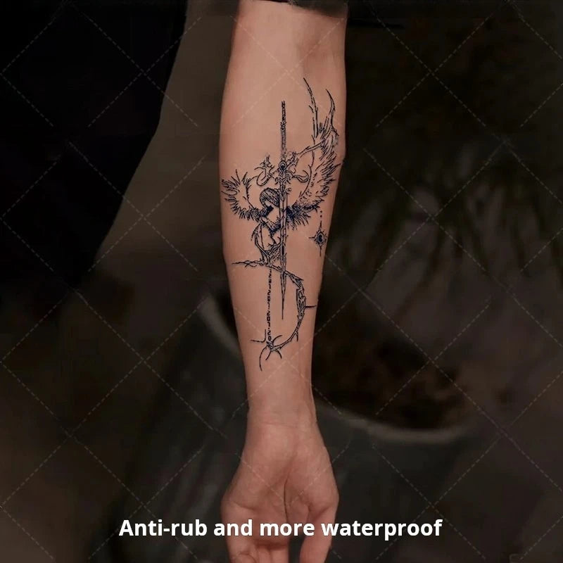 Saint Trial Sword Herbal Tattoo Sticker Angel Judge Semi Permanent Waist Fake Tattoo for Woman Man Punk Art Temporary Tattoos