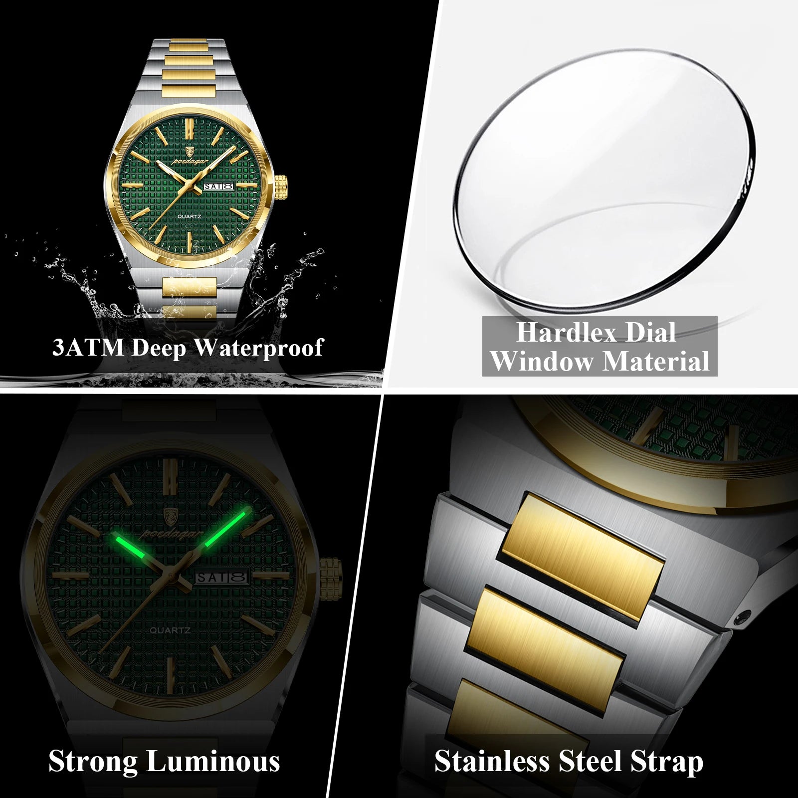 POEDAGAR Luxury Men Watch Date Week Waterproof Luminous Stainless Steel Watch For Man Casual Quartz Men's Watches Male Sport+Box