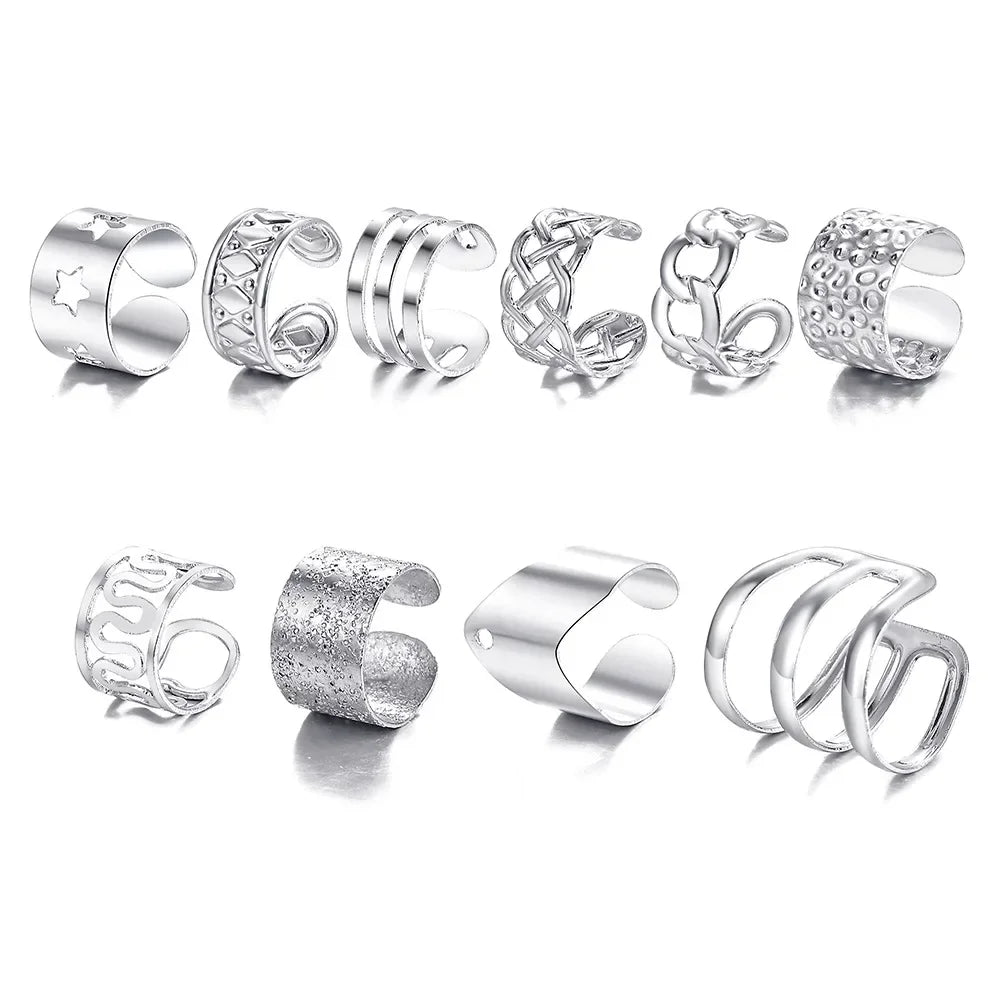 10 Pcs Leaves Clip Earrings for Women Rose Gold Color Creative Simple C Ear Cuff Non-Piercing Ear Clips Set Trend Jewelry Gift