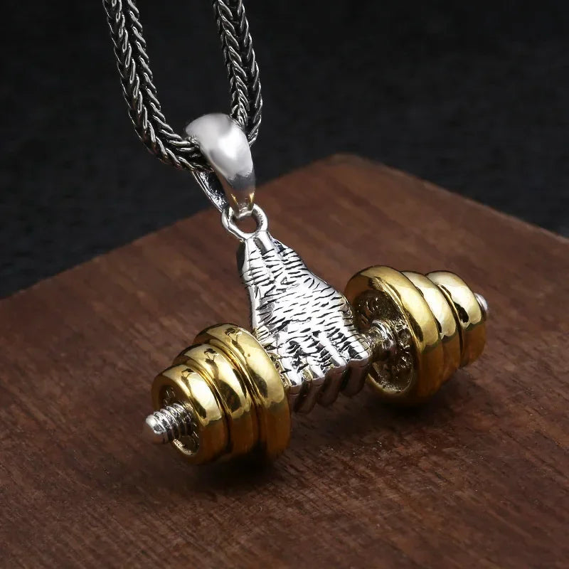 Men\\\\'s Fashion Classic Design Fitness Master Hand-Held Dumbbell Pendant Hip Hop Rapper Prom Party Necklace