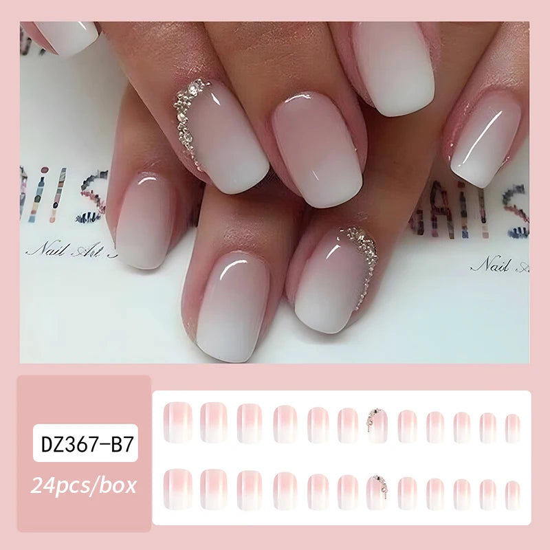 24pcs Short Matte Fake Nails For Women Cute Bride Red Blush French Tips Faux Ongles Press On False Nail Supplies No Jelly Glue