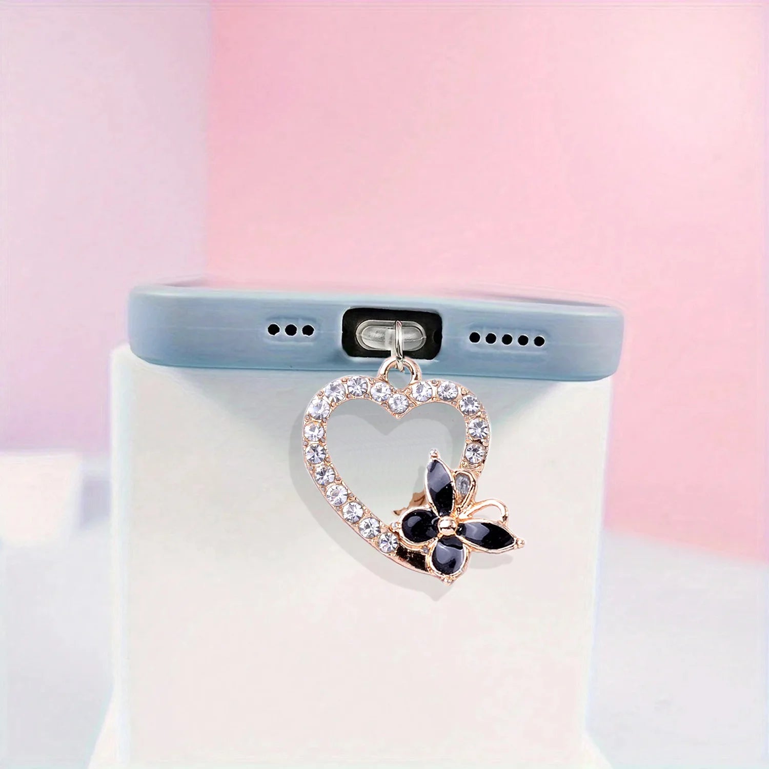 Mobile Phone Dust Plug Pendant New Butterfly With Artificial Pearls And Diamonds Accessory Decoration For iPhone Type-c Port