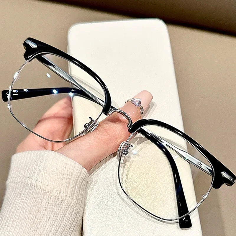 Fashion Classic Half Frame Anti Blue Light Glasses for Men Retro Square Photochromic Eyeglasses Frames Women Computer Goggles