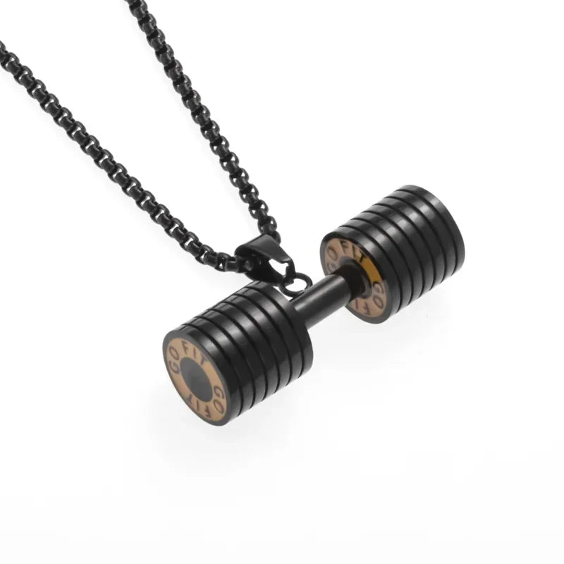 Cool Titanium Steel Dumbbell Pendant Necklace Barbell Fitness Pendant Men and Women Leisure Sports Punk Jewelry