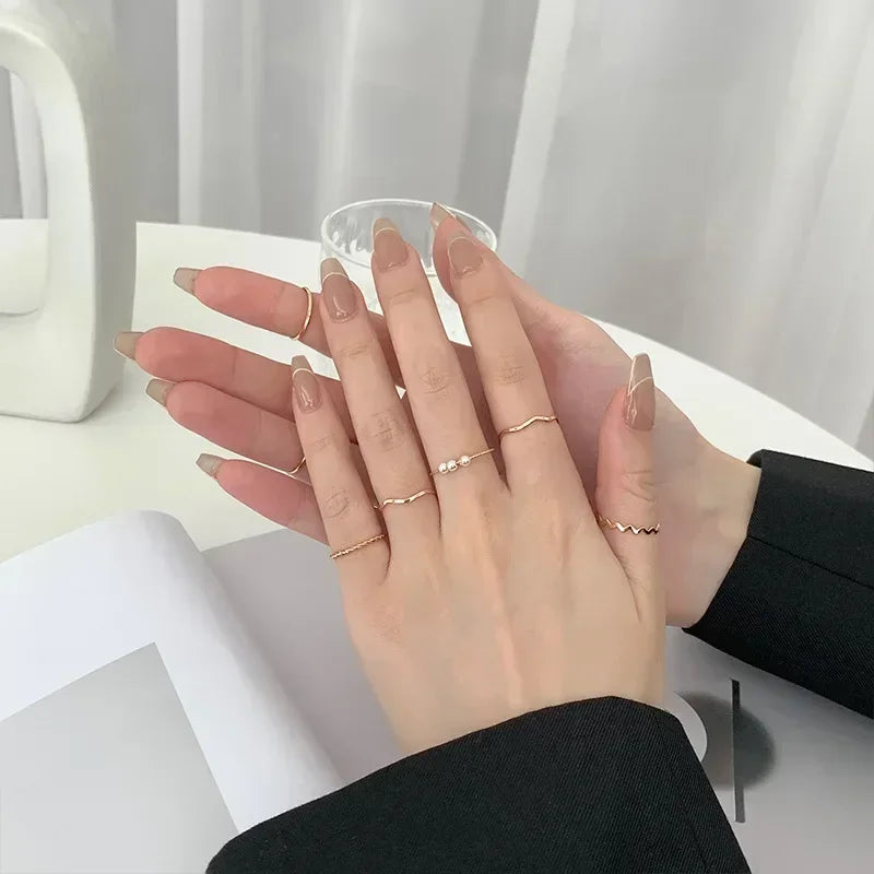 1Set Boho Gold Color Heart Rings Set For Women Vintage Geometric Cross Pearl Butterfly Finger Rings Female Trendy Jewelry Gift