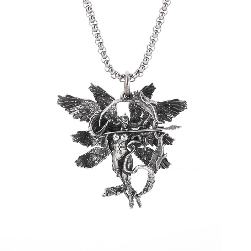 Silver-Plated Anime Mecha Beautiful Girl Girl Pendant Necklace Men and Women Hip-Hop Rock Punk Trendy Jewelry Gift
