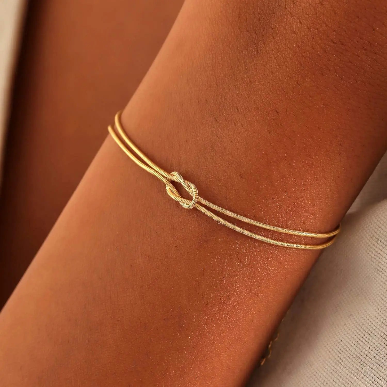 Knotted Snake Chain Bracelet For Couple Stainless Steel Gold Color Handmade Knot Hand Accessories Valentine's Day Jewelry Gifts