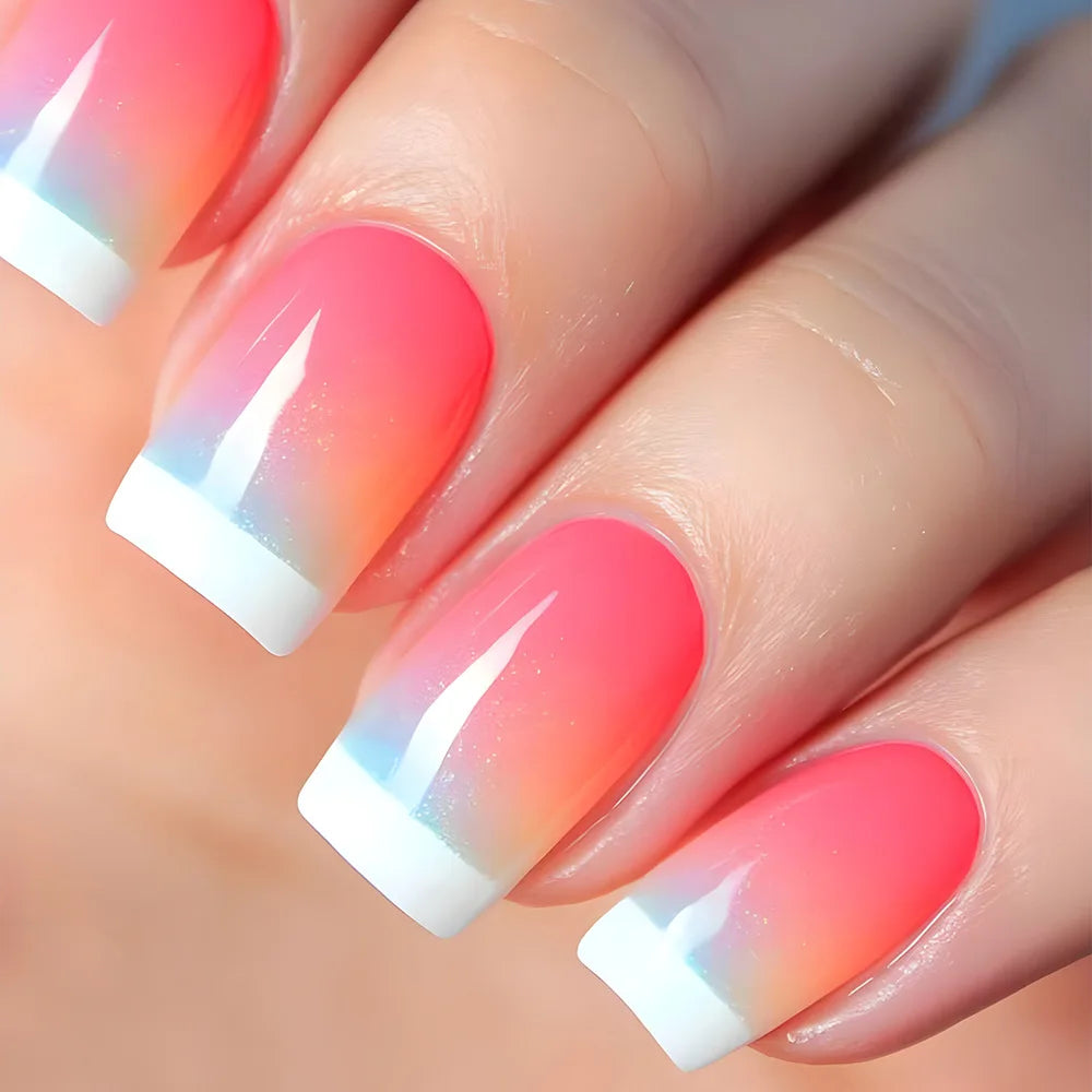 24Pcs Nude Pink Press on Nails Short Square False Nails Simple Gradient Nails Art Full Cover French Acrylic Nail Tips for Girls