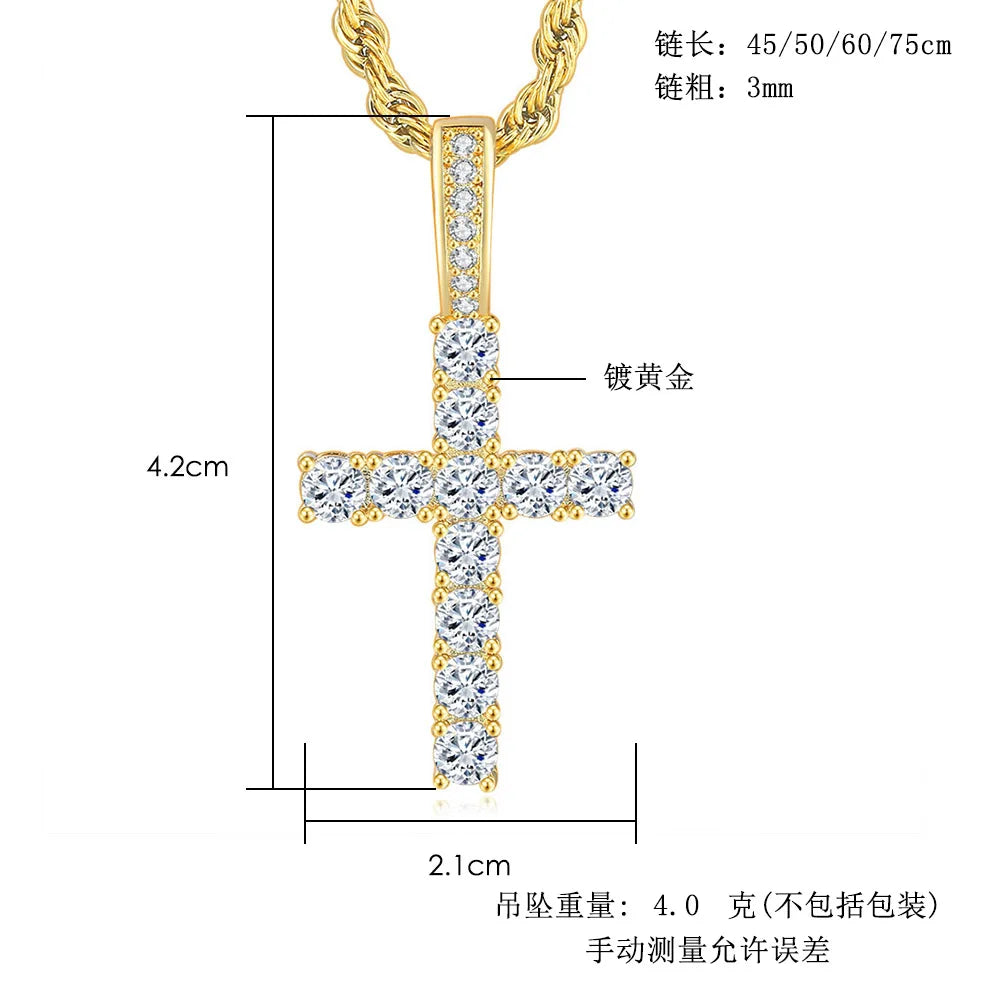 Hip Hop Cross Pendant Necklaces for Men Male Rapper's Fashion Simple Rope Chain Hot Sale Cubic Zirconia Punk Luxury Jewelry