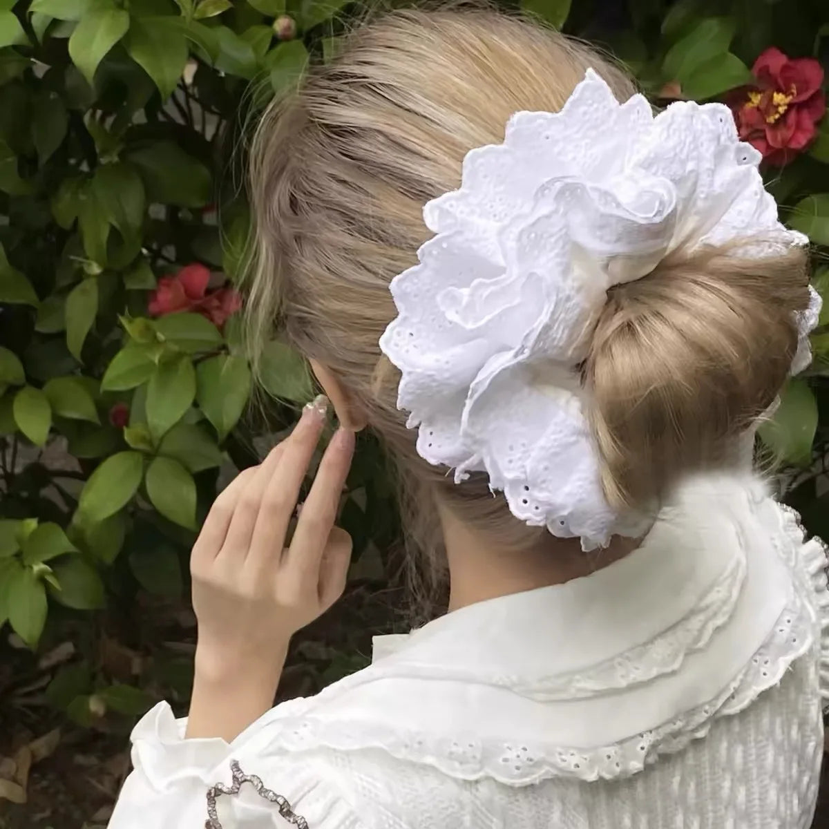 Lace Scrunchies for Women Elastic Hair Bands Ponytail Holders Tie Solid Color Hair Hoop Scrunchy Rubber Bands Women Hair Ring
