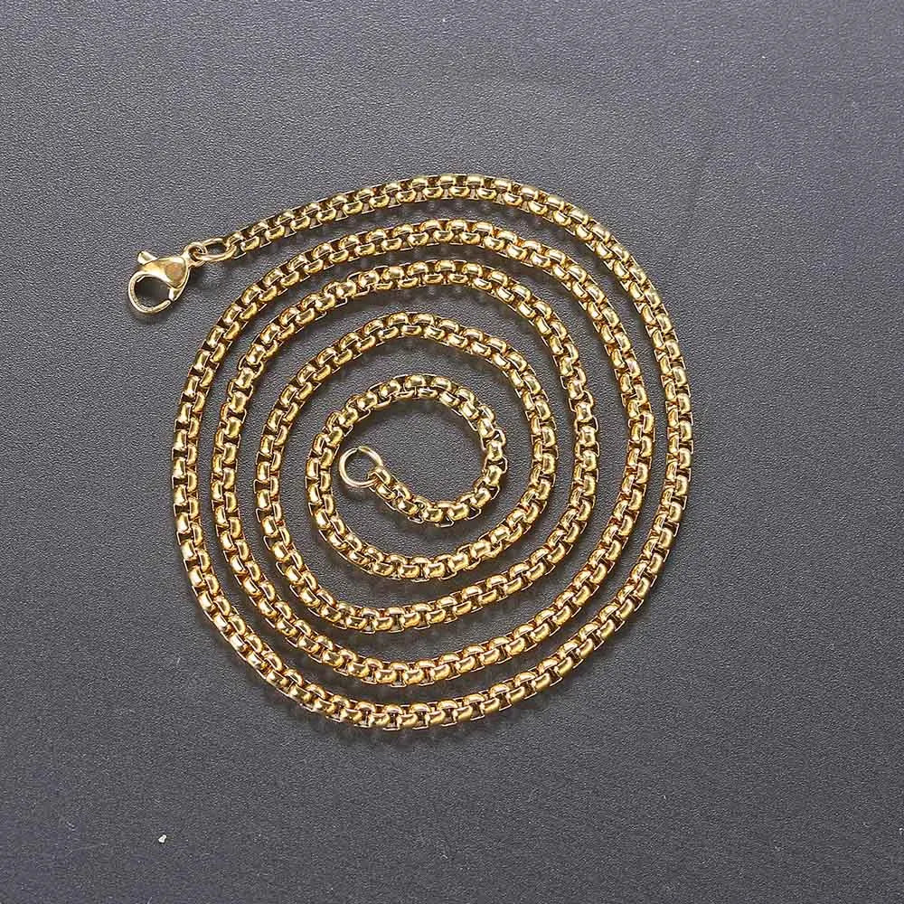 Stainless Steel Round Box Chain For Men Boys Square Rolo Necklace Women Hip Hop Jewelry Gifts Width 3mm Length 60cm C021