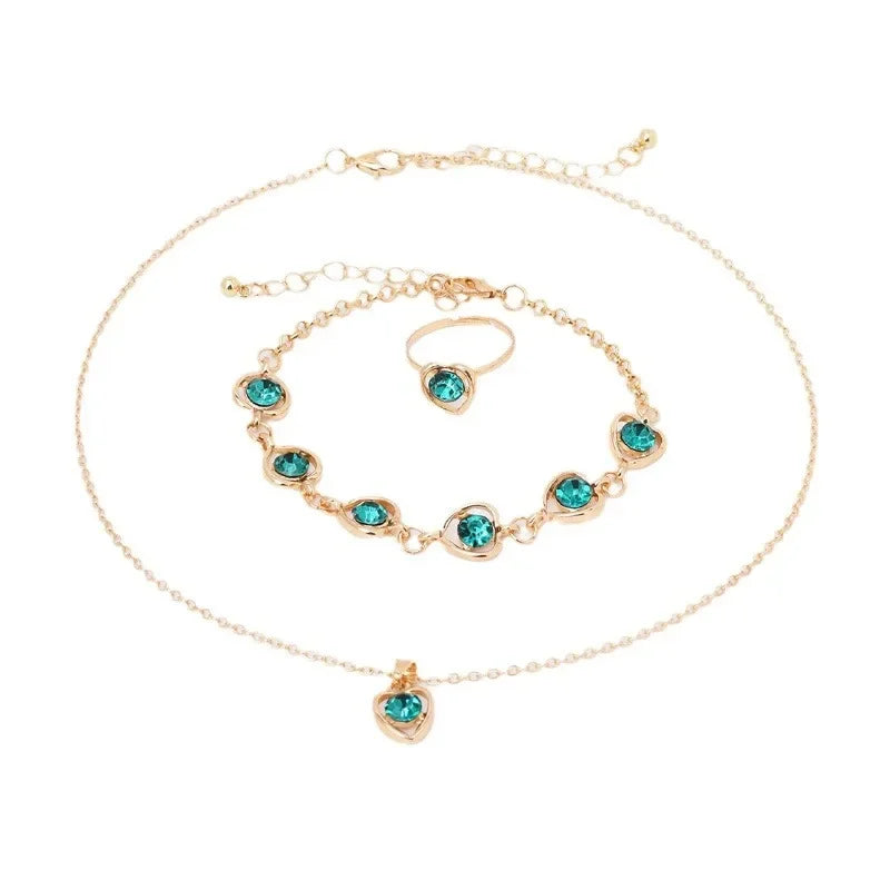 5 Piece Women's Fashion Personalized White Crystal Necklace Bracelet Ring Earring Set Jewelry Accessories