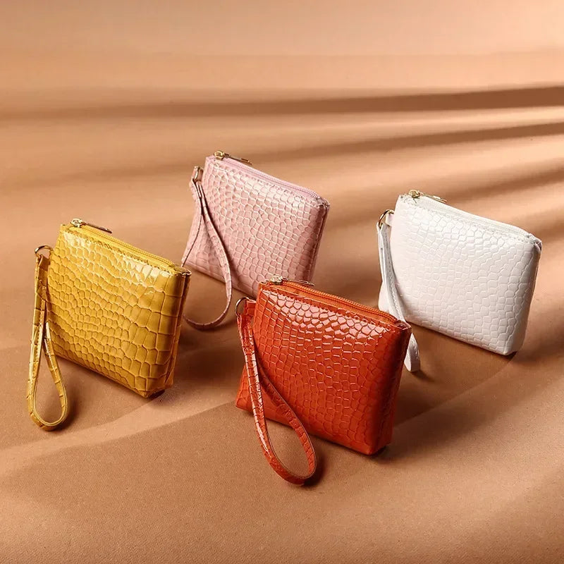 Litchi Pattern Retro Wallet Small Bag  Coin Purse Mini Wallet Female Pu Leather Card Holder Solid Color
