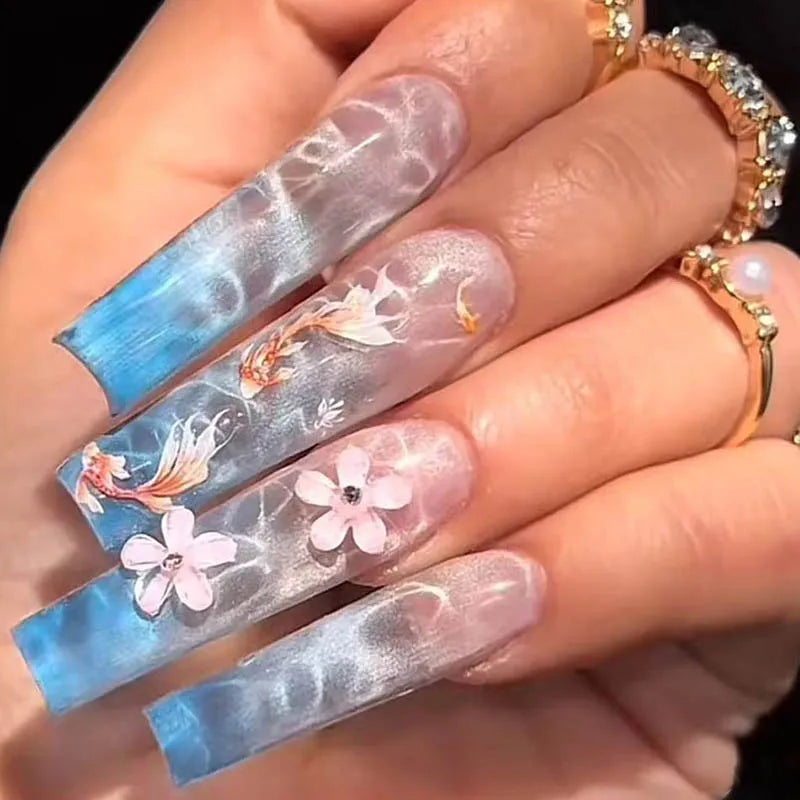 24Pcs Sweet Cool Spice Girl Press on Nails Black French Bow False Nails Y2k Star Glitter Diamond Nail Long Square Gel Fake Nails
