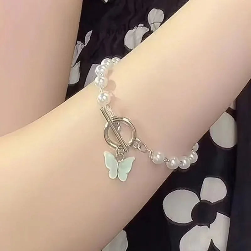 Temperament Butterfly Pearl Pendant Bracelet Ladies Girl Trend Charm Bracelet Friendship Bracelets Birthday Jewelry Gift Women