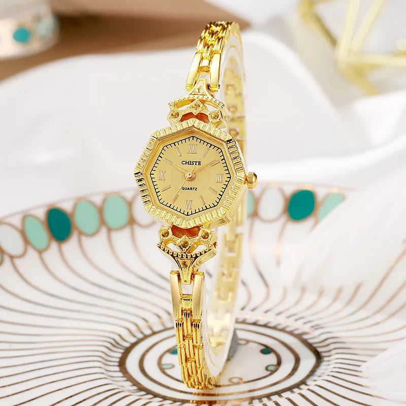 Brand Gold Quartz Watch Women Polygonal Dial Ladies Bracelet Watch Luxury Gift Wristwatches Dropshipping Relojes Para Mujer