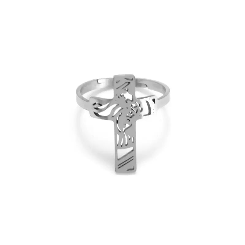 Catholic Jesus Cross Stainless Steel Pendant Necklace for Men Women Vintage Christian Prayer Jewelry
