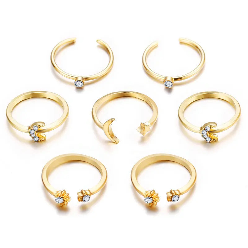 Vintage Korean Gold Silver Color Pearl Rings Set Jewelry For  Girls Butterfly Hollow Heart  Ring For Women Accessories