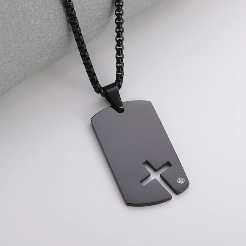 Catholic Jesus Cross Stainless Steel Pendant Necklace for Men Women Vintage Christian Prayer Jewelry