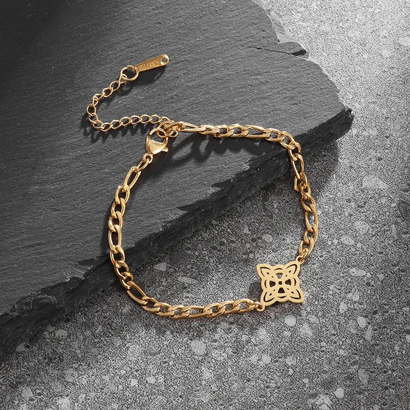 Stainless Steel Witch Knot Adjustable Ring Fashion Women Girls Good Luck Casual Party Jewelry Gift