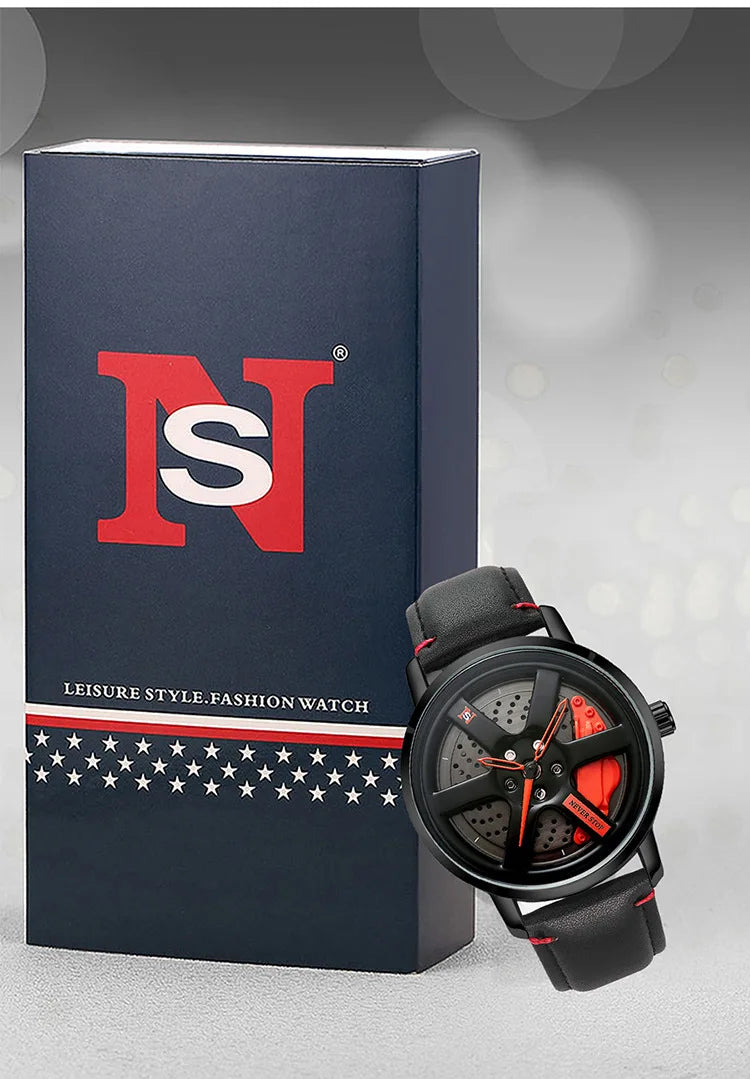 Men's Watch Sport Personalized Car Wheel 360 ° Rotating Leather Strap MaleFashion Quartz Clock Wristwatches