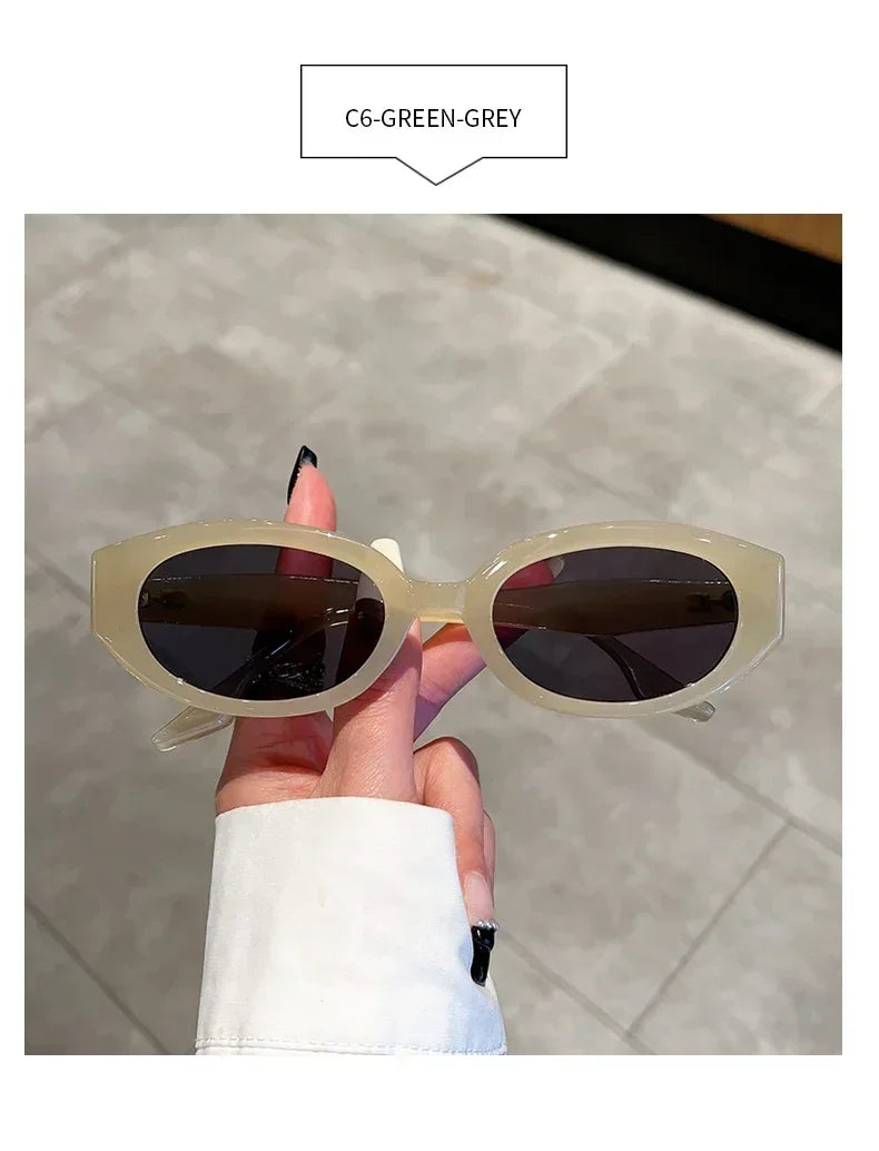 Popular Fashion Oval Women Luxury Sunglasses Retro Brand Designer Jelly Color Shades UV400 Men Rivets Sun Glasses