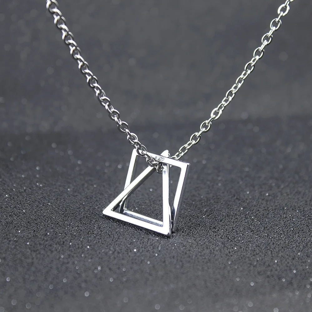 Triangle Square Necklace For Men Hip Hop Style Silver Color Geometric Pendant Stainless Steel Chain Trendy Couple Jewelry Gifts