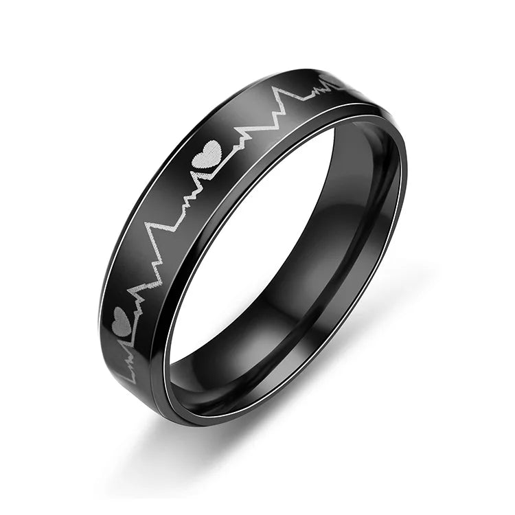 Fashion Titanium Steel ECG Love Couple Ring Korean Simple Trend Youth Boy Girl Heart Rings Jewelry Accessories Gifts
