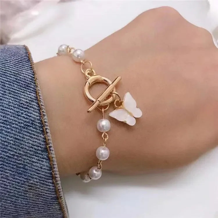 Temperament Butterfly Pearl Pendant Bracelet Ladies Girl Trend Charm Bracelet Friendship Bracelets Birthday Jewelry Gift Women
