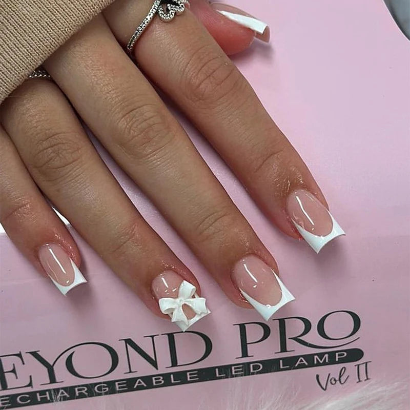 24pcs Milky Jelly Gradient Fake Nails French Nail Waterproof Faux Medium Coffin False Nails Fingernails Press On Nails Tips