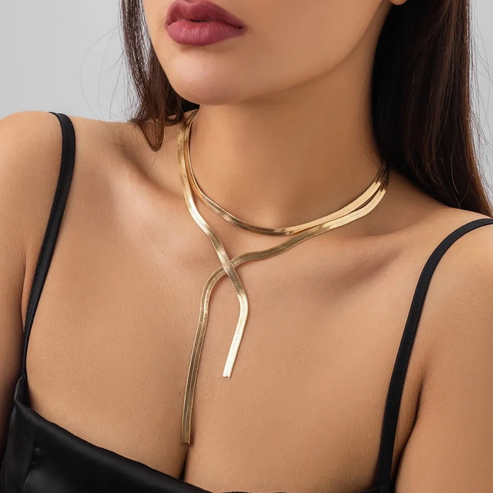 Vintage Multilayer Triangle Pendant Long Snake Chain Necklace for Women Classic Goth Chest Clavicle Choker Neck Jewelry Gift