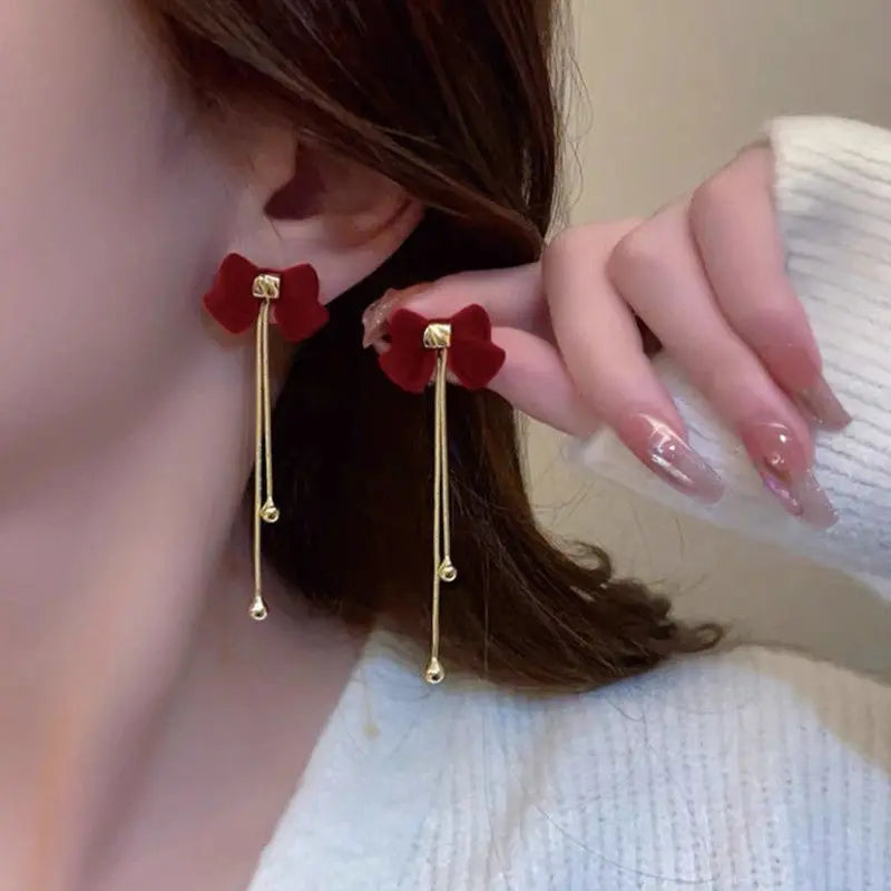 New Wine Red Velvet Rose Pearl Earrings for Women Vintage Red Rose Elegant High-end Studs Earrings Jewelry Accessories серьги