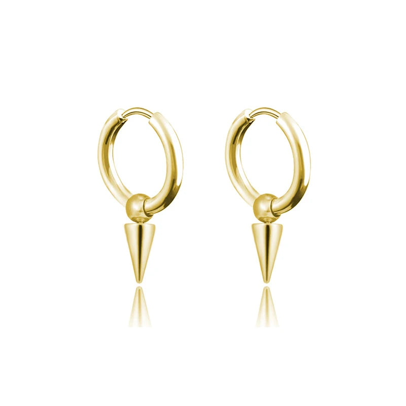 Rock Cone Pendant Hoop Earrings Women Men Stainless Steel Geometric Cartilage Single Earring Hip Hop Piercing Jewelry