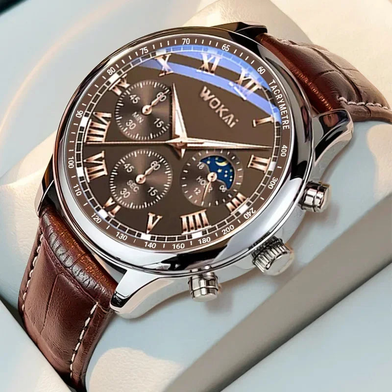 GENEVA High Quality Men's Luxury Belt Fashion Quartz Watch Men Round Business Student Sport Waterproof Glow