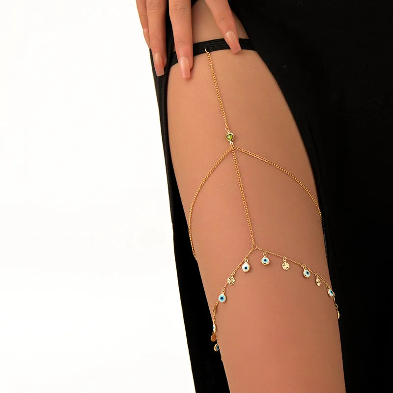 Fashion Summer Bohemian Thigh Chain Simple Sexy Body Chains for Women Double-layer Metal Leg Chain Festival Jewelry Accesorios
