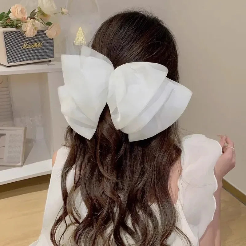 Fashion New Oversize Hair Bows Chiffon Solid Color Large Bowknot Hairpins Spring Clamp Clip Women Korea Headwear Accessories