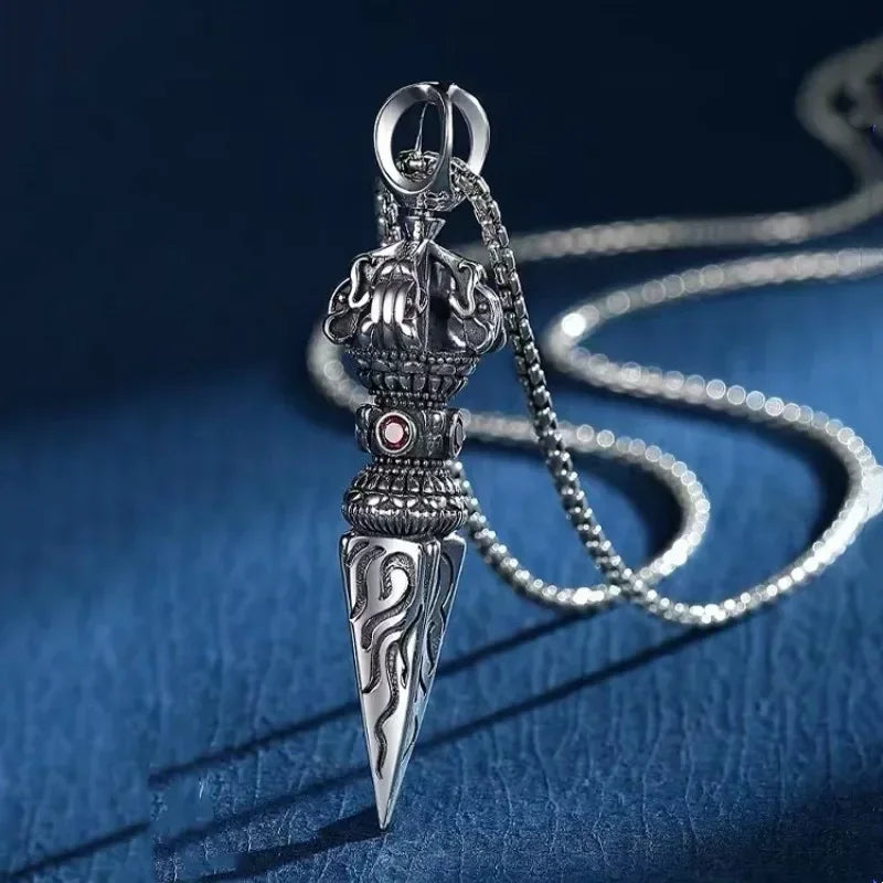Retro Buddhist Exorcist Vajra Pendant Necklace Fashion Religious Good Luck Amulet Wealth Jewelry for Men