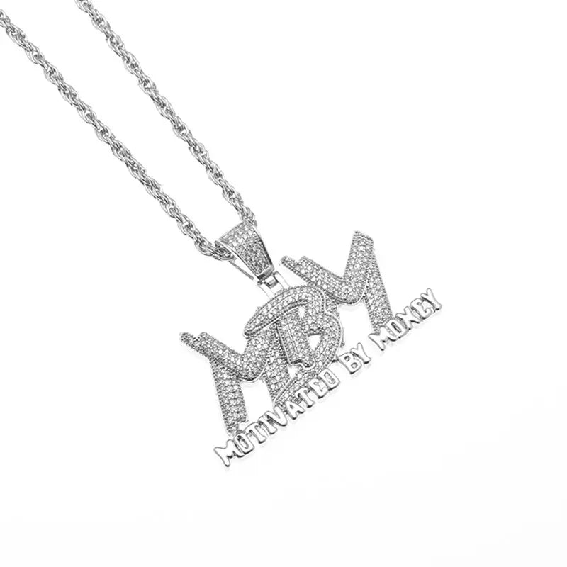 Iced Out Bling Motivated By Money Pendant Full Cubic Zirconia Mbm Hip Hop Necklace Men's Cool Charm Rock Party Jewelry Gift
