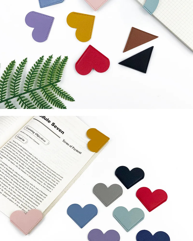 PU Bookmark Leather Heart Bookmark Mini-portable Gift Heart Bookmark Page Folder Corner Protective Cover School Supplies