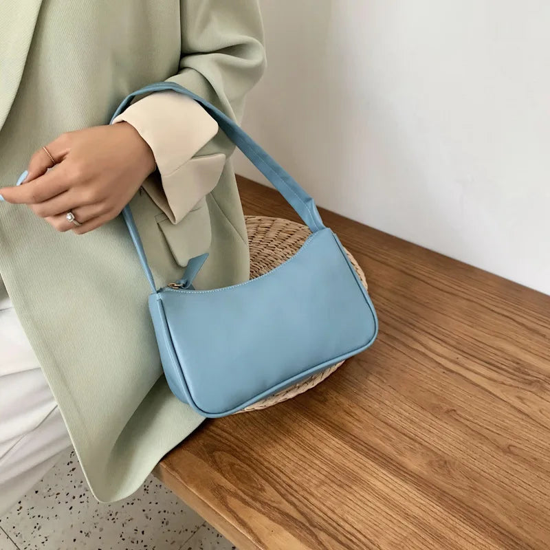 New PU Leather Women's Handbags Solid color Underarm Bag Fashion Armpit Shoulder Bag Simple Design Girls Small Shoulder Bags