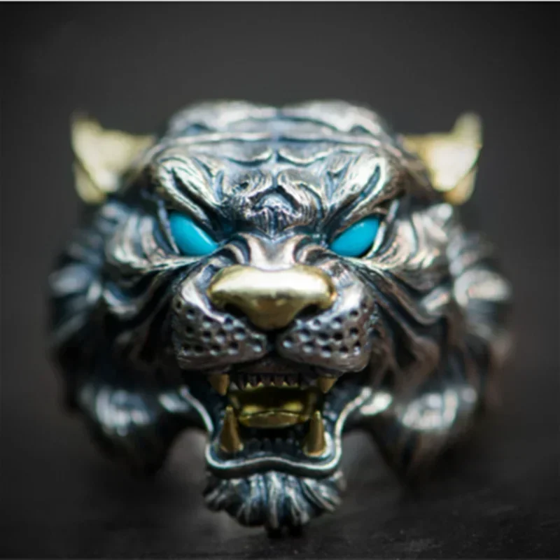 Vintage Ethnic Evil Dragon Head Ring Men\\\'s Gothic Open Ring Male Cool Trend Jewelry