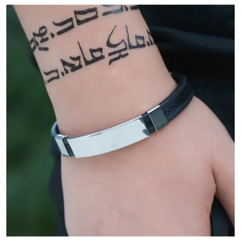 Fashion Men Silicone Bracelet Stainless Steel Bracelet on Hand for Couple Unisex Wrist Chain Jewelry