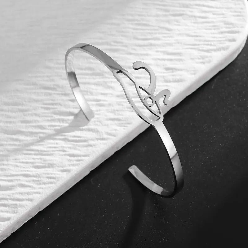 Silver-Plated Lucky Sixpence Pattern Letter Bracelet Men's Cuff Bangles Women's Trendy Charm Jewelry