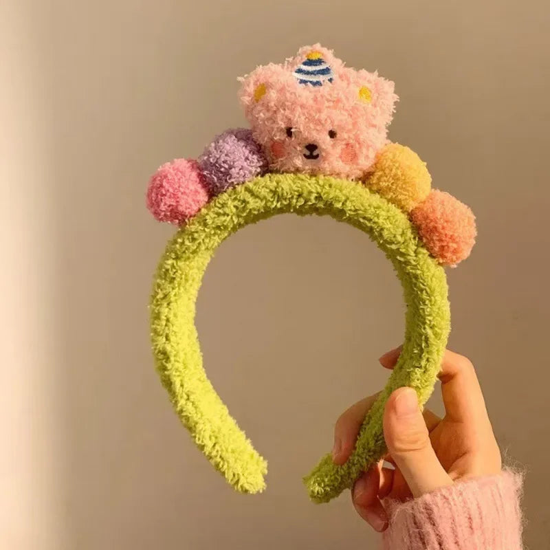 2024 Cute Plush headbands For Women Bear Hairbands girls makeup headband Wash face head band  Non-slip Flower hair Hoop Headwear