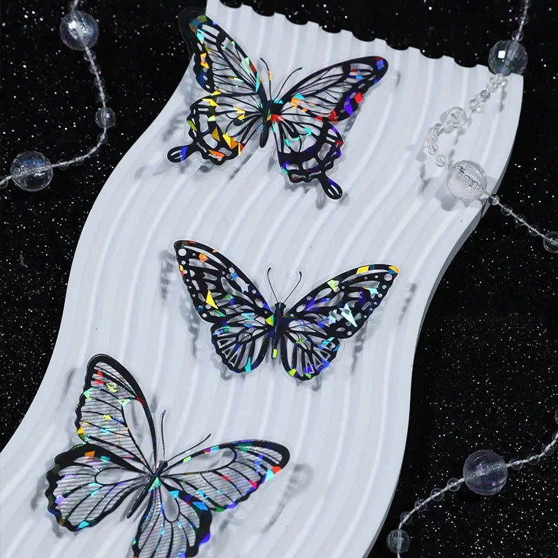 20pcs PET Butterfly Transparent Silver Color Stickers, Holographic Laser Decals for Luggage Laptop Phone Case Mug Decoration
